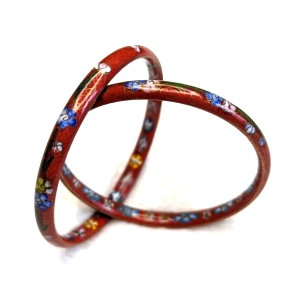 Vintage 70's Chinese Cloisonne Rusty Red Bangle Bracelets Qty 2 - Picture 5 of 10